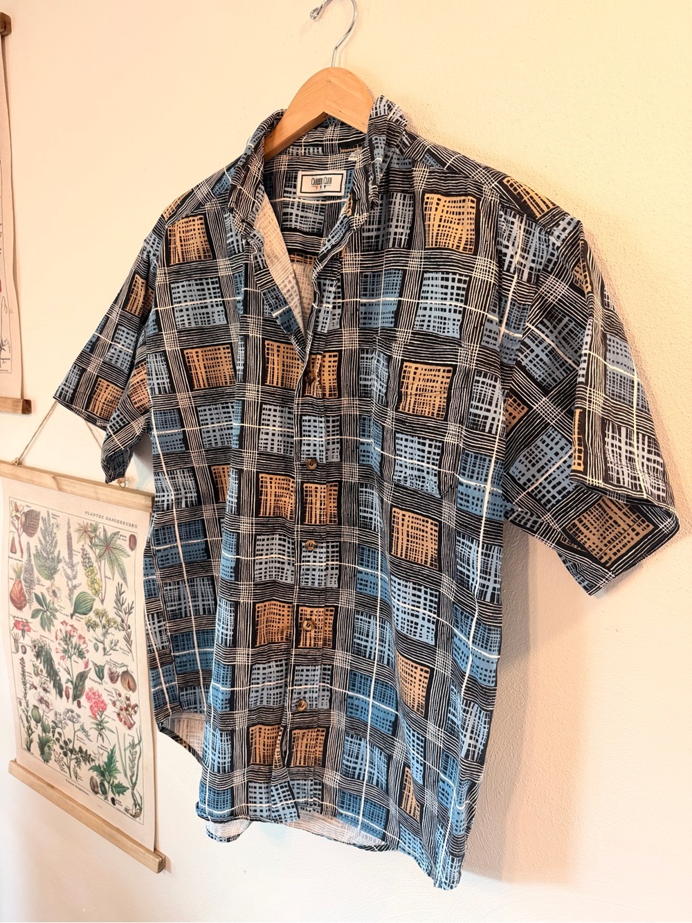 Career Club - Men’s Large - Short-Sleeve Windowpane Print Button Down Shirt